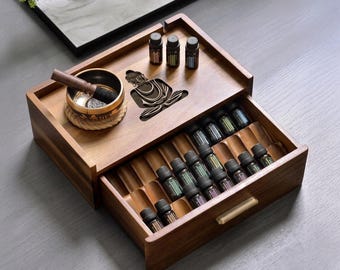 Functional Essential Oil Storage Drawer Box Personalized Custom Engraved Natural Living and Wellness Aromatherapy Oil Diffuser Organizer