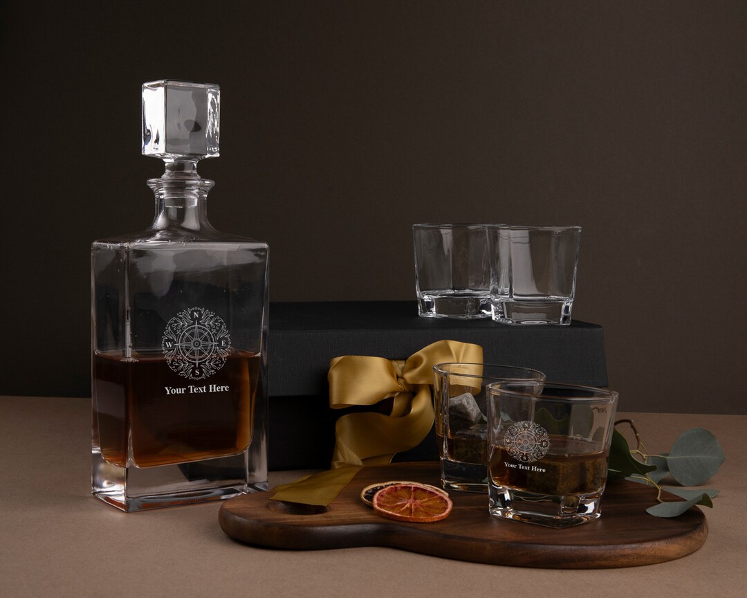 Custom Whiskey Decanter Set Personalized With Box & 4 Engraved Whiskey ...