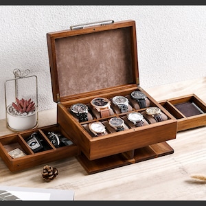 Custom Engraved Watch Box for Men, Men's Valet Box with Drawers Ideal Retirement Gifts for Men with Class, Premium Wood Gift for Men image 9