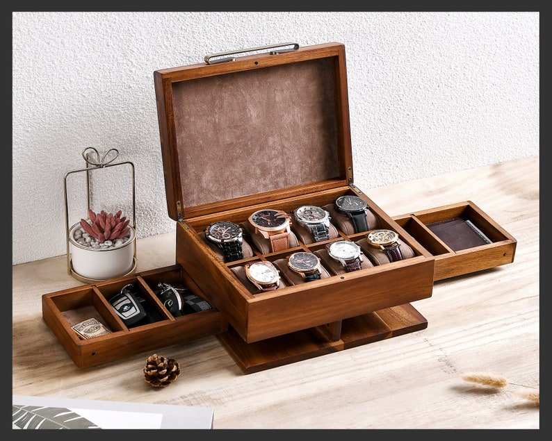 Custom Engraved Watch Box for Men, Men's Valet Box with Drawers Ideal Retirement Gifts for Men with Class, Premium Wood Gift for Men image 9