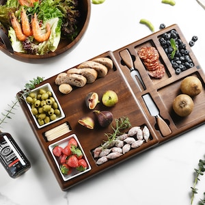 Wooden Serving Board for Foods, Food Serving Platter, Cheese Board with Cutlery Set (13,88" x 19,88")
