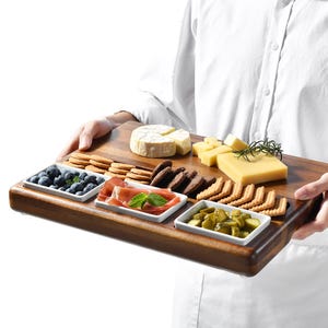 Acacia Wood Cheese Board With Handles, Cheese Platter, Charcuterie