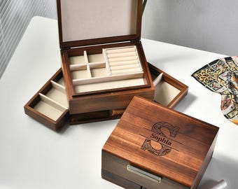 木製ジュエリーボックス 手作りアカシア材ボックス リング