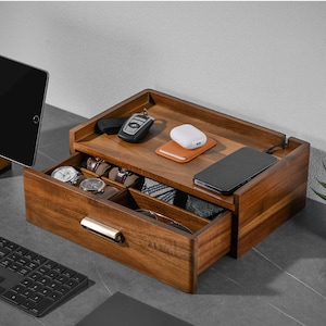 Everyday Carry  - Engraved Wood Drawer Watch Box Organizer, Nightstand Organizer for Men