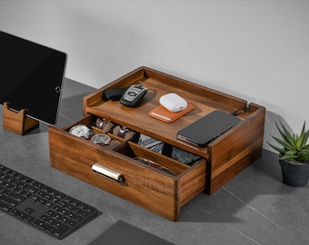 Everyday Carry  - Engraved Wood Drawer Watch Box Organizer, Nightstand Organizer for Men