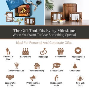 The image is a collage of various gift ideas, including personal and corporate gifts, that can be used to give something special to someone.