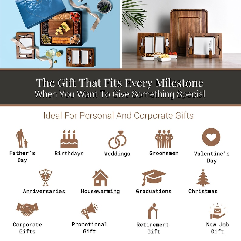 The image is a collage of various gift ideas, including personal and corporate gifts, that can be used to give something special to someone.