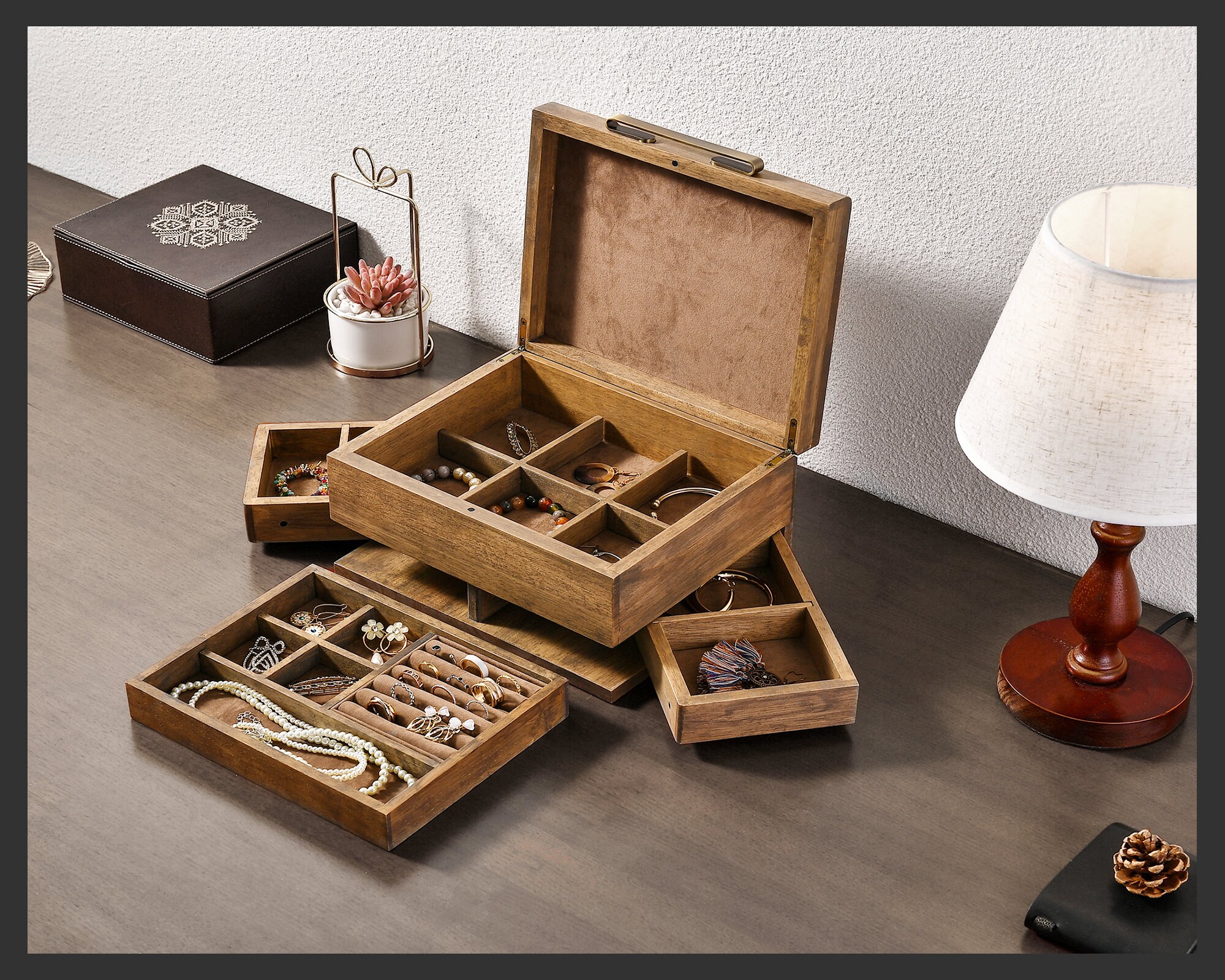 Discover Natural Acacia Wood Jewelry Box, Jewelry Organizer