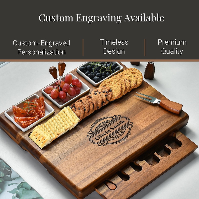 Custom Engraved Cheese Board Set Acacia Wood Charcuterie Tray With ...