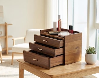 Custom Engraved Wooden Jewelry Box with Drawers Large Capacity 3 Drawer Multiple Compartments Organizer for Women's Jewelry Collection