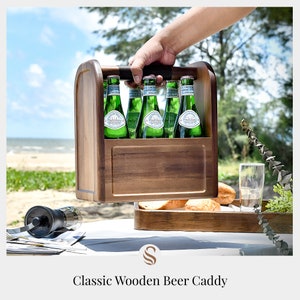 Customized Boss Wooden Beer Caddy, Large Engraved Liquor Holder with Bottle Opener, 6 Pack Acacia Cocktail Crate, Personalized Gift For Men image 7