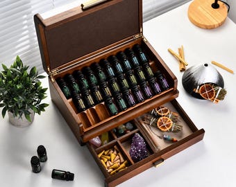 Mom birthday gift for essential oil lover organizer box engraved wood box hinged lid aromatherapy storage for 29 bottles oil holder gift