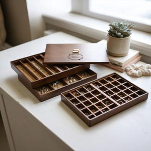 Large Capacity Jewelry Tray Organizer with 56 Compartments Lid 3 Trays Stack Personalized Jewelry Box for Women and Girls Birthday Gift