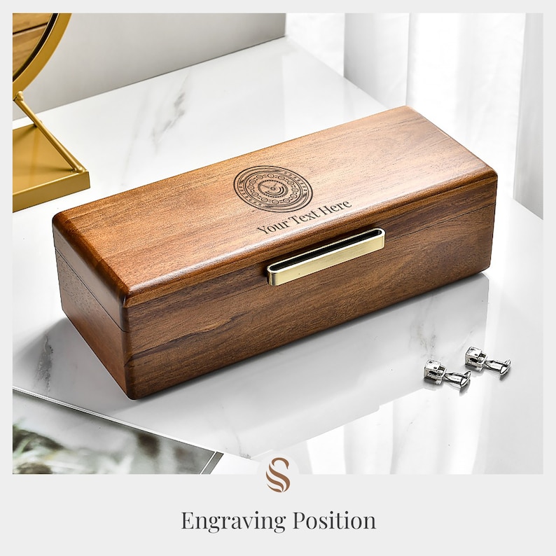 Watch Box For Men, Personalized Watch Storage Box with 5 Slots, Best Wood Organizer for Personal Stuff Like AirPods, Small accessories image 4