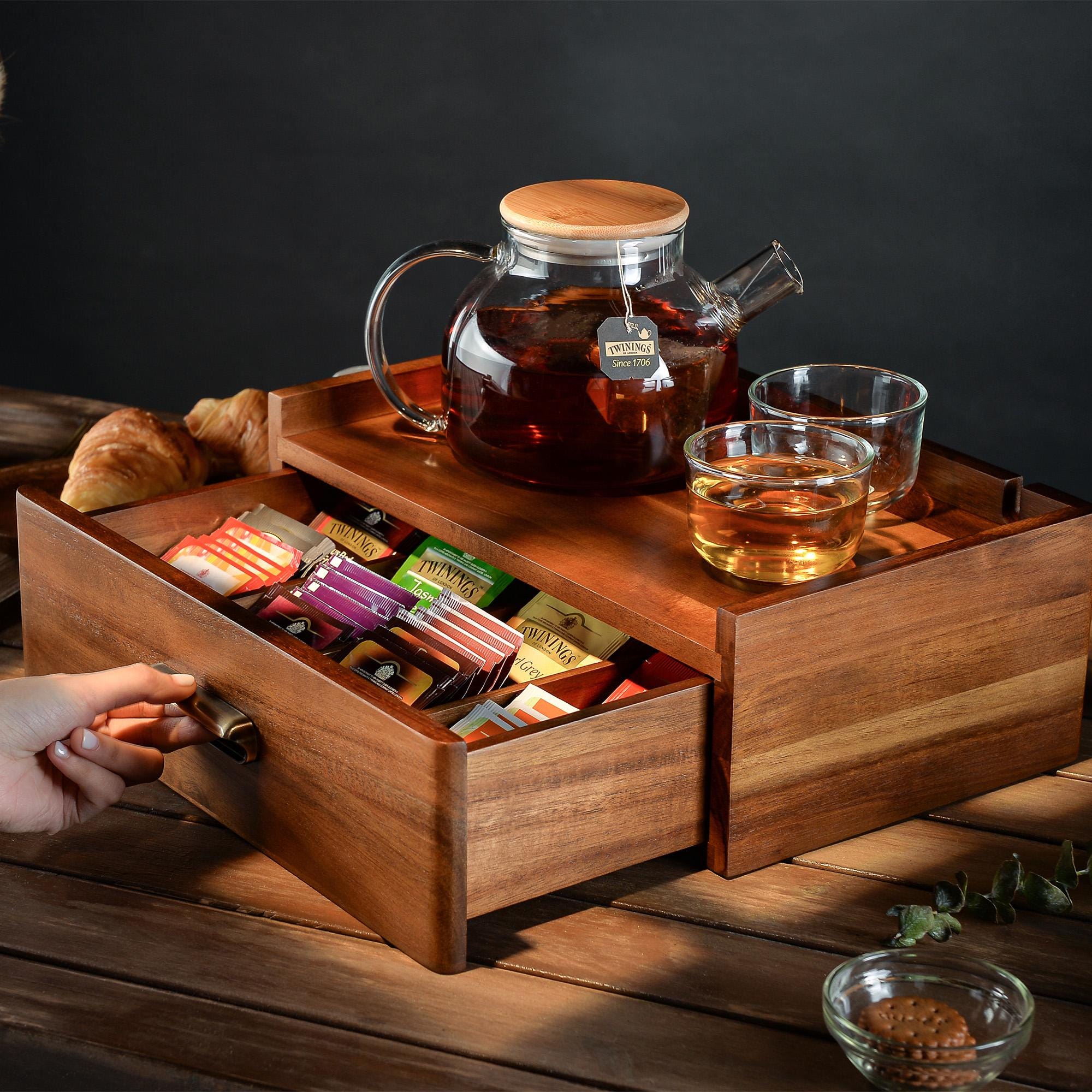 【GOOD GRIEF!】MEDICINE CASE チャーム 茶 セット Custom Engraved Office Tea Station With Tea Bag Drawer Solid Wood