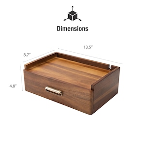 a wooden drawer with measurements for the drawer