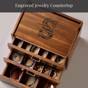Personalisierte Schmuckschatulle für Frauen Holz Organizer mit 3 Schubladen für Damen Schmuck Sammlung Ringe Halsketten Ohrringe Fächer
