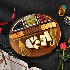 Oval Cheese Board Set - Acacia Wood Charcuterie Board With Nesting ...