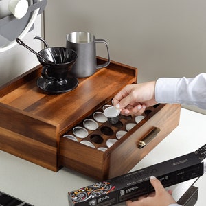 Coffee Station Organizer, Wood K Cup Pods Holder with Drawer, Countertop  Bar Accessories Tea Bag Condiment Organizer for Decor, Lovers Gift