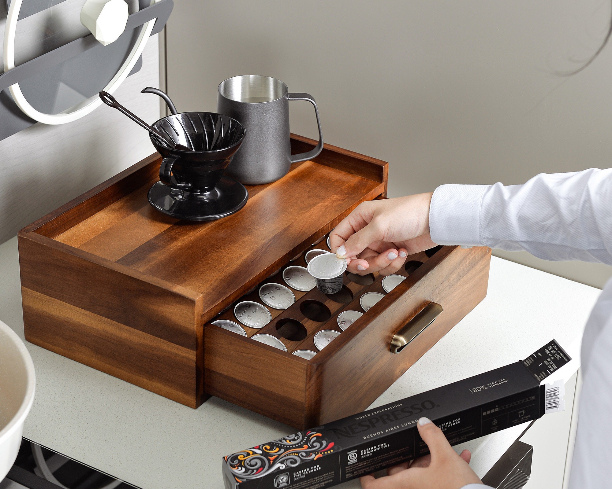 Soulhand Coffee Station Organizer with Drawer, Wooden Coffee Bar Accessories