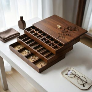 Portagioie inciso con fiore di nascita, primavera/estate, regalo di compleanno personalizzato per donne, regalo di Natale per il compleanno della moglie, astuccio portagioie a più livelli