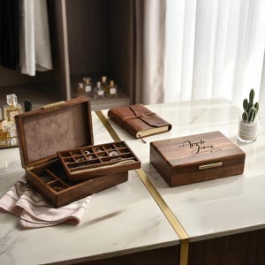 Engraved Wooden Jewelry Box Organizer for Women Girls Men Jewelry Holder with Removable Divider Tray