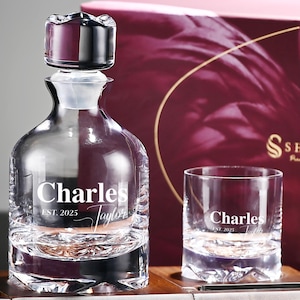 Personalized Whiskey Decanter Set Custom Engraved Glasses Gift for Him Acacia Coaster Barware