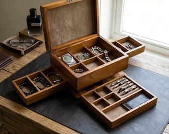 Engraved Jewelry Box for Men Wooden Organizer 10 year Anniversary Gift for Boyfriend Jewellry Holder 20 year Anniversary Gift for Him