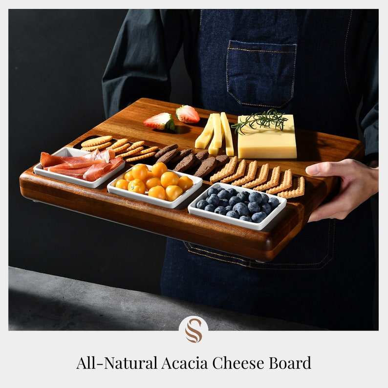Wooden Serving Board for Foods, Food Serving Platter, Cheese Board with Cutlery Set, Charcuterie Board Personalized with Engraving Home Gift image 2