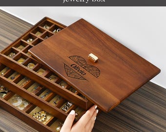 Large 3-Layer Wooden Jewelry Box With Velvet Lining & Safe Lock - Brown Retro Storage