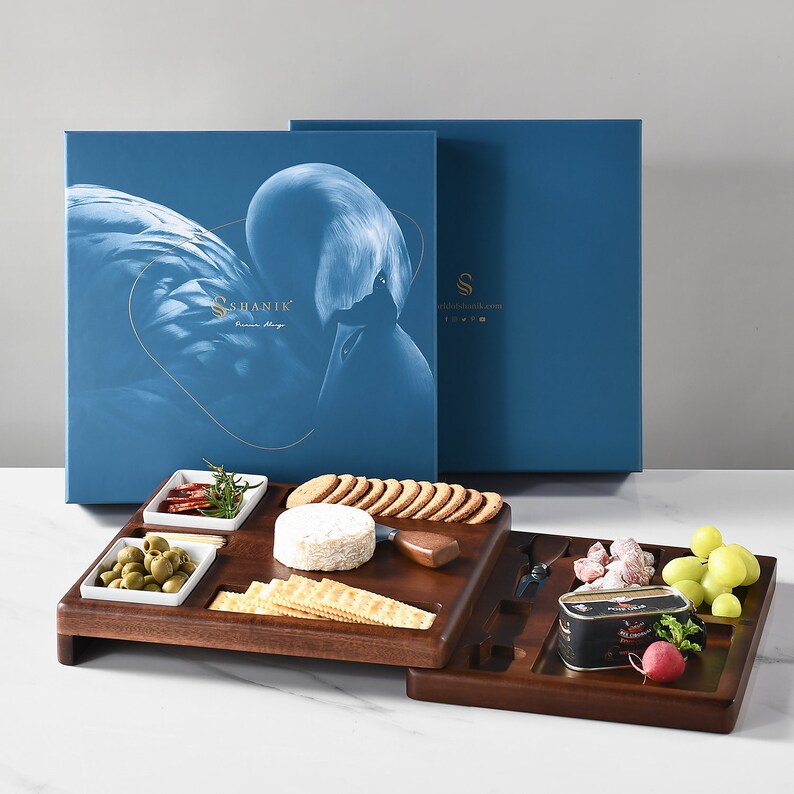 Wooden Serving Board for Foods, Food Serving Platter, Cheese Board with Cutlery Set (13,88" x 19,88")