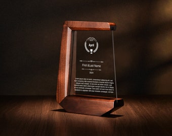 Employee Recognition Office Award - Engraved Wood Stand Trophy for Staff Achievement and Corporate Excellence, Customized Acrylic Award Gift