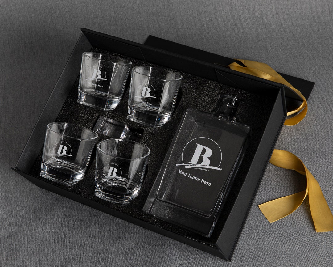 Personalized Whiskey Decanter Set With Box Includes 4 Whiskey Glasses ...