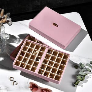 Stacking Jewelry Organizer Tray for Earrings  Rings  Necklaces - 3 Pcs. Set  Pink Jewelry Velvet Box  Custom Jewelry Box  Young Women Gift