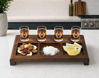 His birthday present for men custom gift for best man holiday present engraved shot glass tequila flight tray custom drink flight board