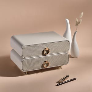 Personalized Jewelry Box for Women and Girls - Two Stackable Storage Drawers  Elegant Custom Engraved Leather Jewelry Box  Anniversary Gifts