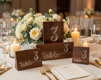 Freestanding table numbers acrylic wood table signs wedding guest seating wood slice table number event planning silver table number on wood