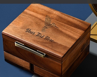 Wooden Jewelry Box Handmade Acacia Wood Box With Ring Organizer