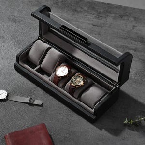 Personalized Box for 5 Watches Custom Engraved Watch Display Case Leather Watch Box for Men Customized Black Valentine or Wedding Gifts image 8