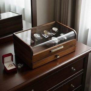 Engraved Wooden Watch Box Personalized Soon to be Married Custom Men’s Organizer Luxury Engraved Anniversary Present Groom Gift from Bride