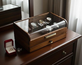 Engraved Wooden Watch Box Personalized Soon to be Married Custom Men’s Organizer Luxury Engraved Anniversary Present Groom Gift from Bride