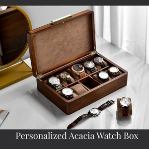 Watch Box For Men, Personalized Watch Storage Box with 10 Slots, Best Wood Organizer for Personal Stuff Like AirPods, Small accessories