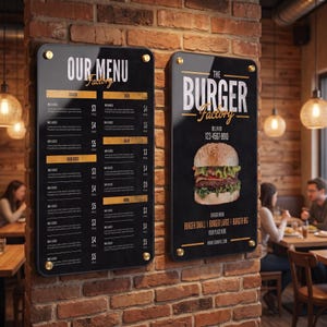 Restaurant menu board custom acrylic menu dispaly restaurant price list sign personalized wall display menu holder for restaurant wall decor