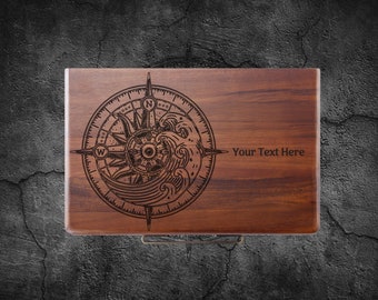 Personalized Watch Box for Men with Custom Engraved Compass Rose Design - Store up to 5 Watches, Perfect Gift for Boaters and Yacht Captains