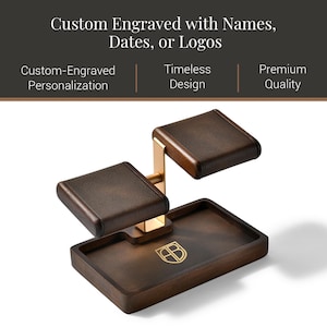 a wooden desk organizer with a gold-colored metal frame, showcasing a unique design and personalized touch.