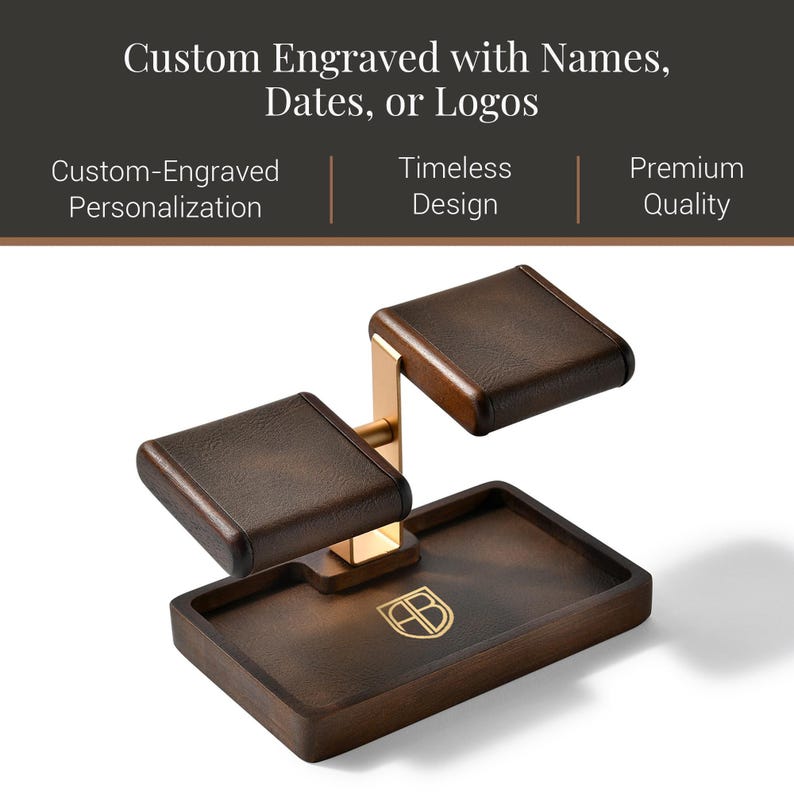 a wooden desk organizer with a gold-colored metal frame, showcasing a unique design and personalized touch.