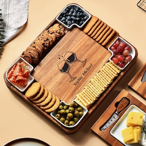 SHANIK Personalized Charcuterie Board with Utensils & Bowls Custom Laser Engraved Wooden Charcuterie Set 50th Anniversary Gifts for Parents