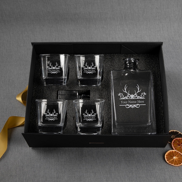 Personalized Whiskey Decanter Set with Box: Custom Engraved Retirement Gift for Male Boss, Luxury Whiskey Gift - Elegant Gift Box Included