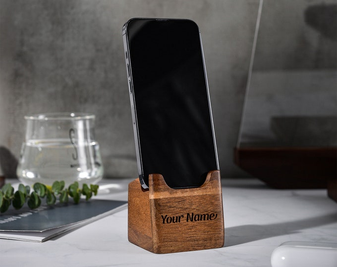 Father’s Day Gift: Custom Engraved Wooden Phone Stand for Desk or Nightstand, Wooden Phone Holder, Personalized Gifts for Dad from Daughter