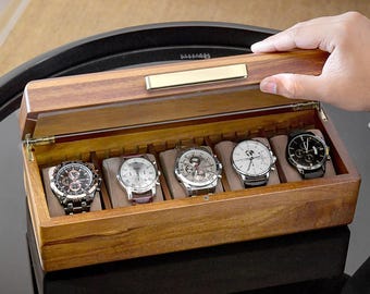 Caja de reloj para hombre, caja de almacenamiento de reloj personalizada con 5 ranuras, el mejor organizador de madera para cosas personales